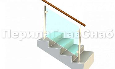 Ограждение с деревянным поручнем с зажимными стеклодержателями и стойками купить в Омске