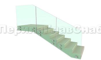 Ограждение для лестницы на несущем стекле с точечным креплением в торец для крыльца в Омске. Готовые проекты ПерилаГлавСнаб
