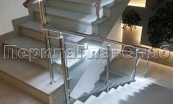 Нержавеющие перила и ограждения со стеклом и подсветкой в Омске. Готовые проекты ПерилаГлавСнаб
