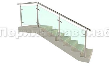 Ограждение лестницы с квадратными стойками и пластинчатыми стеклодержателями купить в Омске