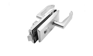 Замок для стеклянной двери с нажимной ручкой и притвором, евроцилиндр односторонний ключ/защелка, с ответной частью на стену, шлифованный t155-2 SSS  купить в Омске