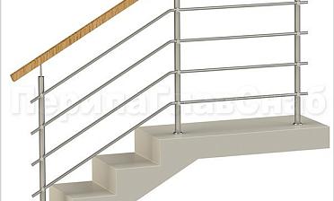 Четыре ригеля на держателях, квадратный деревянный поручень и круглые стойки купить в Омске