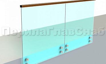 Ограждение с квадратным деревянным поручнем на точечном креплении купить в Омске