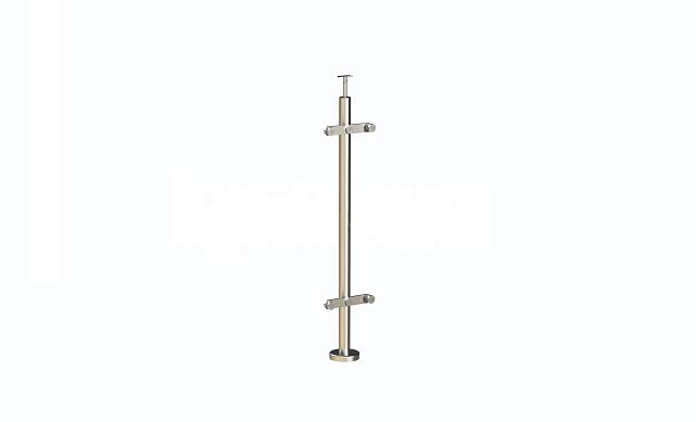 Стойка круглая  Ø38.1: 2 пластинчатых стеклодержателя, полированная, высота 950 мм (AISI 304) k729