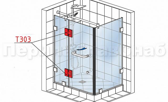 Петля для душевой кабины стекло-стекло 180° 90х55 мм, полированная t303 PSS 2