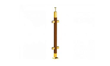 Готовая стойка 40х40х950 мм, деревянная, со вставками из нержавеющей стали 2х100 мм с 4 зажимными стеклодержателями, под золото k740-3-G купить в Омске
