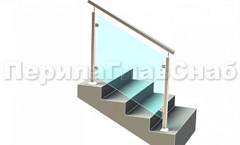 Ограждение лестницы с квадратным поручнем с зажимными стеклодержателями и квадратными стойками в Омске. Готовые проекты ПерилаГлавСнаб