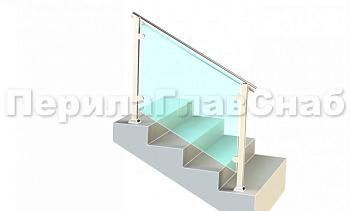 Ограждения для лестницы с поручнем на выносе с зажимными стеклодержателями и квадратными стойками в Омске. Готовые проекты ПерилаГлавСнаб