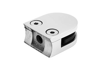 Стеклодержатель литой с вставками под стекло 8-10 мм, 4+4 мм, закругленный под стойку Ø38,1 мм (40х22х50), полированный, (AISI 304) k001-10 купить в Омске