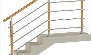 Четыре ригеля на держателях, квадратный деревянный поручень и стойки с деревянными вставками купить в Омске