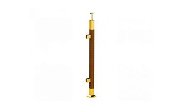 Готовая стойка 40х40х950 мм, деревянная, со вставками из нержавеющей стали 2х100 мм с 2 зажимными стеклодержателями, под золото k740-4-L-G купить в Омске