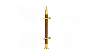 Готовая стойка 40х40х950 мм, деревянная, со вставками из нержавеющей стали 2х100 мм с 2 пластинчатыми стеклодержателями, под золото k740-2-G купить в Омске