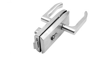 Замок для стеклянной двери с нажимной ручкой без притвора, евроцилиндр односторонний ключ/защелка, в комплекте ответная часть на стекло t155 SSS  купить в Омске