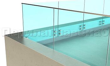 Ограждение на несущем стекле с торцевым креплением для крыш в Омске. Готовые проекты ПерилаГлавСнаб