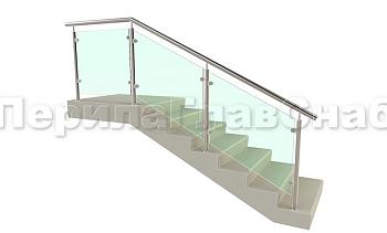 Ограждение для лестницы из нержавейки с зажимными стеклодержателями для крыльца в Омске. Готовые проекты ПерилаГлавСнаб