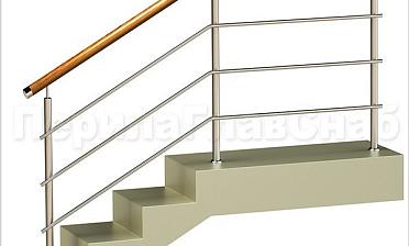 Три ригеля на сварке, круглый деревянный поручень и круглые стойки купить в Омске