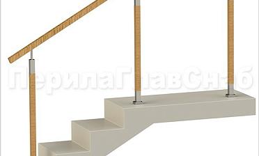 Нержавеющие ограждения без ригелей с квадратным деревянным поручнем и стойками с деревянными вставками купить в Омске