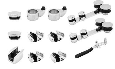 Комплект раздвижной системы для стеклянных дверей, AISI 304, полированный t406 купить в Омске