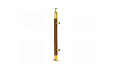 Готовая стойка 40х40х950 мм, деревянная, со вставками из нержавеющей стали 2х100 мм с 2 зажимными стеклодержателями, под золото k740-4-R-G купить в Омске