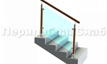 Ограждение с круглым деревянным поручнем с зажимными стеклодержателями и стойками с деревянными вставками купить в Омске