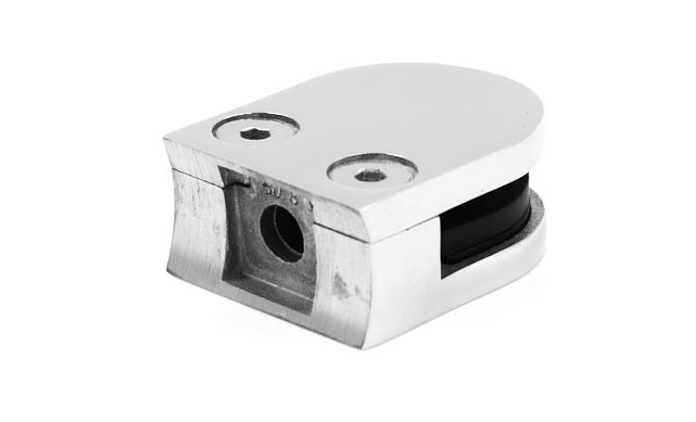 Стеклодержатель литой с вставками под стекло 8-10 мм, закругленный под Ø50.8 мм, 40х22х50, полированный, (AISI 304) k001-8