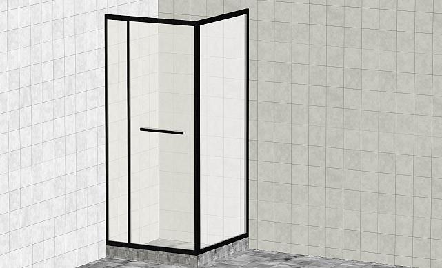 Комплект душевой с внутренней подвижной дверью,толщина стекла 8мм, 900х900х2000, AUSI 304, черная t470 Bl