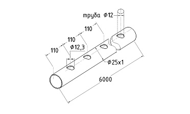 Труба AISI 304 25х1х6000, с перфорацией под  Ø12, 30°, GRIT 600 837-5 купить в Омске Труба AISI 304 25х1х6000, с перфорацией под  Ø12, 30°, GRIT 600 837-5 купить в Омске