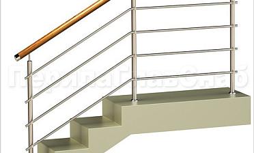 Четыре ригеля на держателях, круглый деревянный поручень и круглые стойки купить в Омске