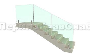 Цельностеклянное лестничное ограждение на министойках из нержавеющей стали для крыльца в Омске. Готовые проекты ПерилаГлавСнаб