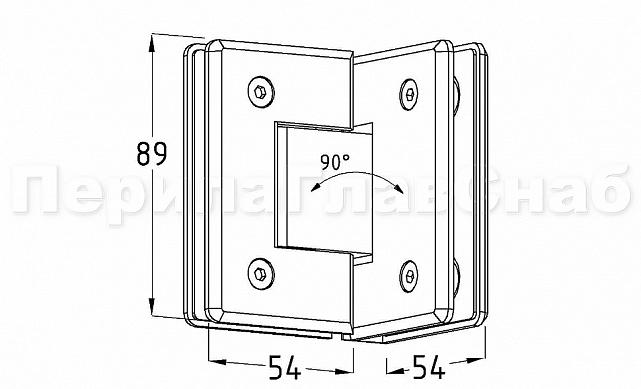 Петля для душевой кабины стекло-стекло 90° 90х55 мм цинк, полированная t304 PZn 3