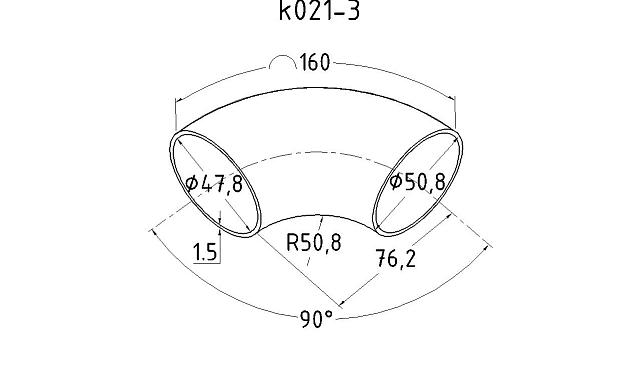 Отвод поручня под сварку удлиненный Ø50.8х1.5 мм, 400 Grit, (AISI 304) k021-3 2