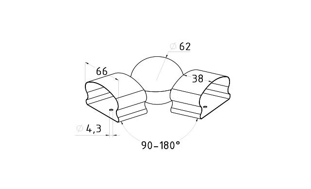 Поворот пластикового фигурного поручня, шаровый, полированный, AISI 304 k061 2