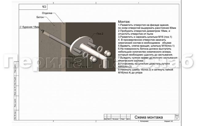 Комплект фурнитуры для козырька 1200х1200 (на вантах/тягах) k671-12-12 4