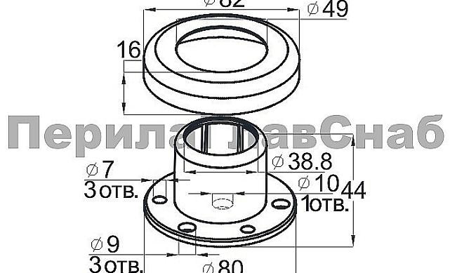 Цанга под трубу Ø38.1 мм, полированная #600, AISI 304, 3 отв. Ø7 мм, 3 отв. Ø9 мм, под золото Фk026-88 3