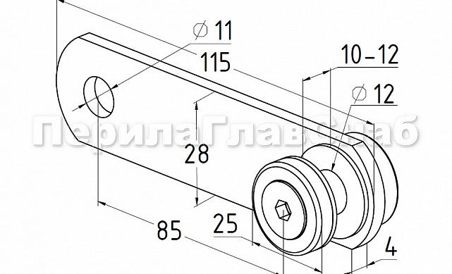 Стеклодержатель пластинчатый 2хМ8 (половинка), по центрам 85х5 мм, полированный, шайбы 5 мм штамп., под стекло 6-12 мм, (AISI 201) k047-1/2 2