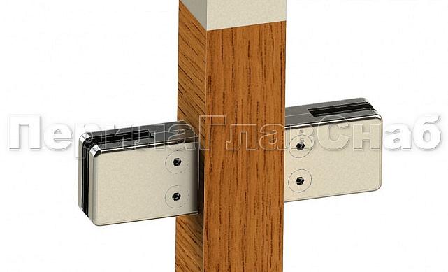 Готовая стойка 40х40х950 мм, деревянная, со вставками из нержавеющей стали 2х100 мм с 4 зажимными стеклодержателями k740-3 3