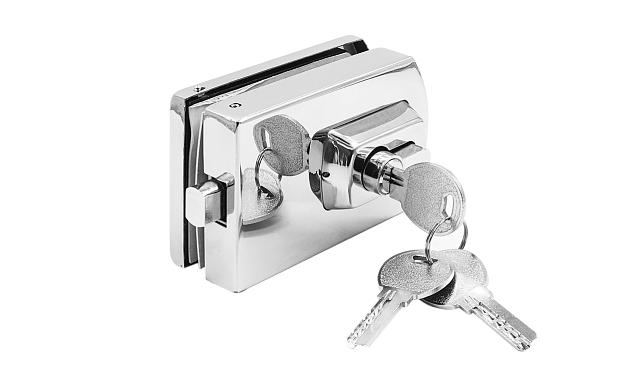 Замок для стеклянной двери вертикальный с ответной частью на стену и пол, полированный, вырез 15 t135 PSS 7