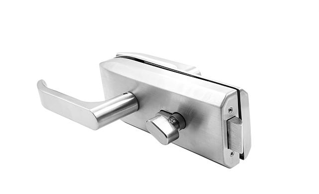 Замок для стеклянной двери с нажимной ручкой без притвора, евроцилиндр односторонний ключ/защелка, в комплекте ответная часть на стекло t155 SSS  5