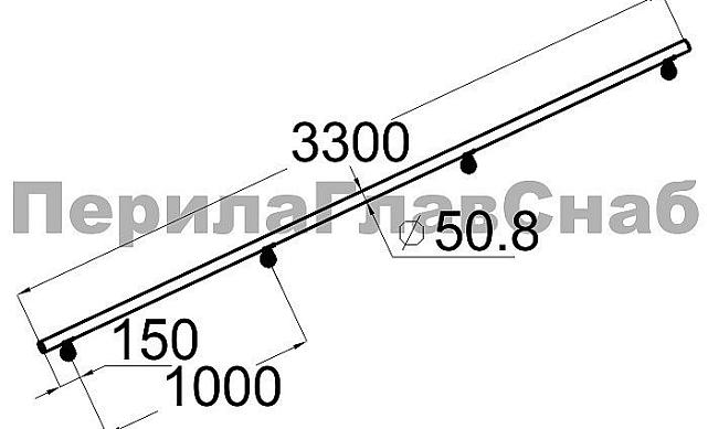 Готовый пристенный поручень с 4 держателями, длина 3300 мм (AISI 304) k730-33 2