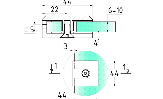  Коннектор для душевой кабины стена-стекло 45х45, вырез 67, цинк, черный t730 BZn 3