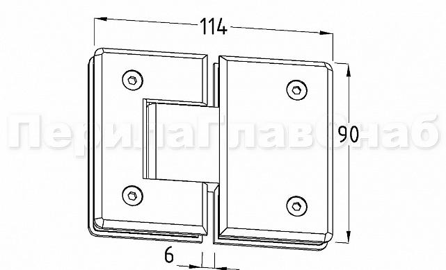 Петля для душевой кабины стекло-стекло 180° 90х55 мм, шлифованная  t303 SSS 3